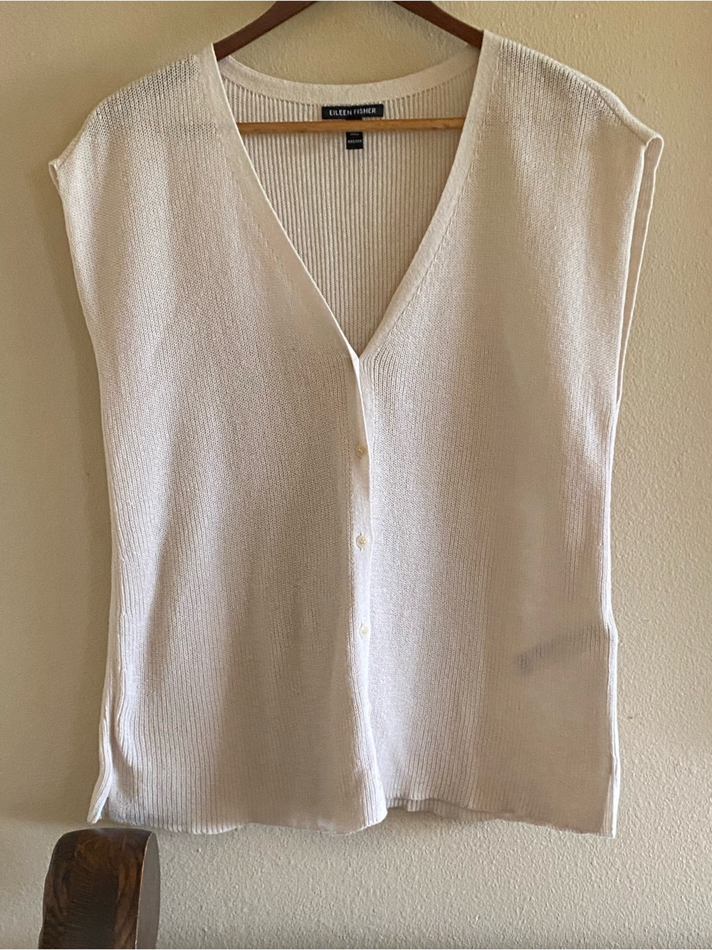Eileen Fisher Ivory Organic Cotton Knit Button Down Vest Oversized 2xs